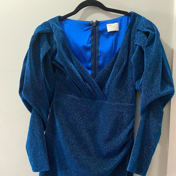 Miss Circle Santana Navy Blue Puff Sleeve Glitter Dress - Picture 2 of 4